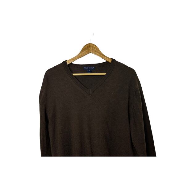 Grant Thomas 100% Extra Fine Italian Merino Wool Brown V Neck Sweater Medium - Picture 5 of 5